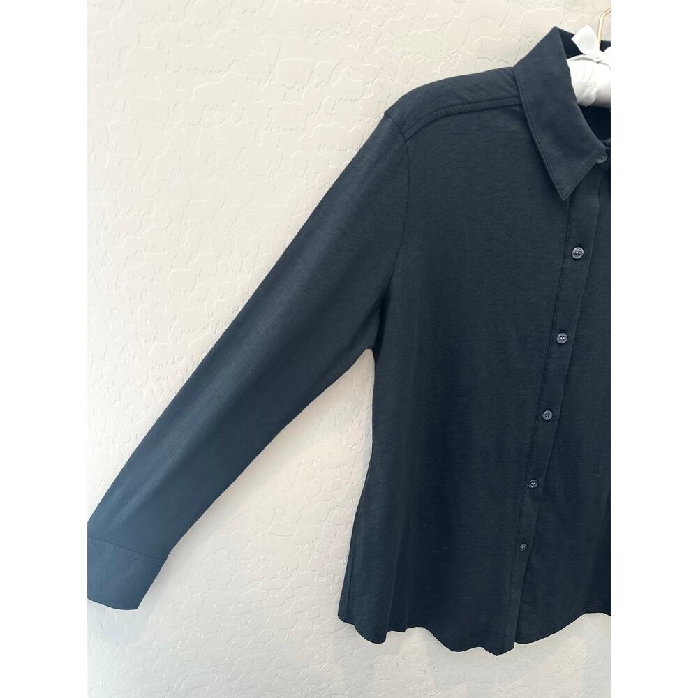 THEORY Sorena Slub Pima Cotton Button Down Shirt Dark Gray Medium Quiet Luxury - Picture 4 of 9